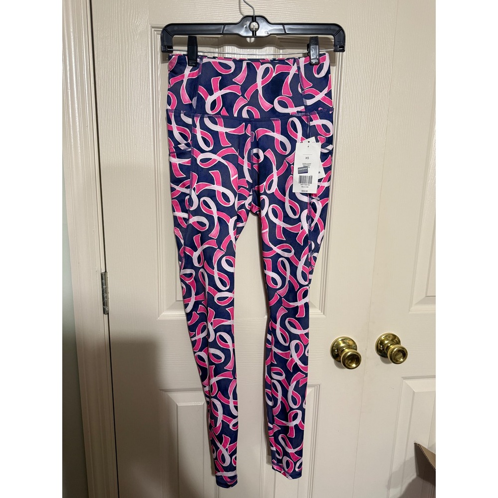 Crown & Ivy Womens Pink Ribbon Awareness Leggings Navy Blue XS NWT Side Pockets